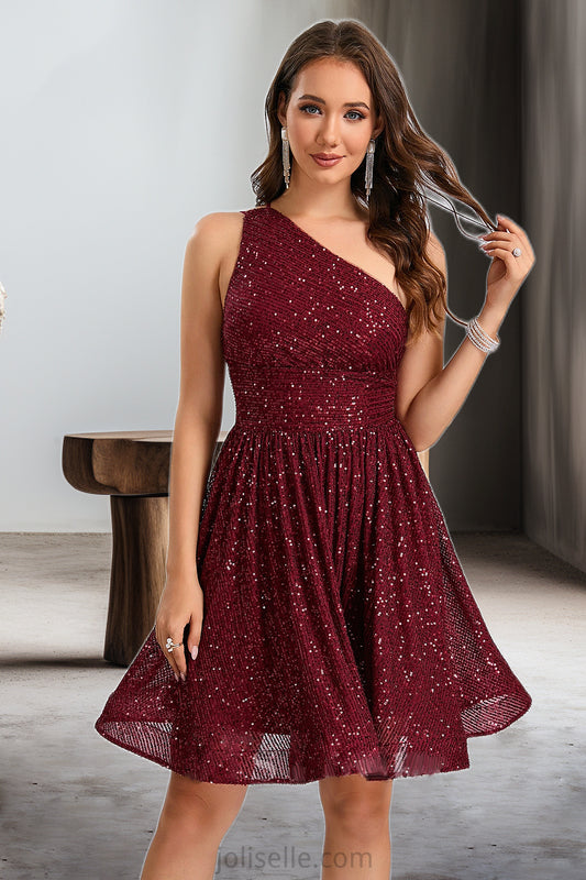 Stella A-line One Shoulder Short/Mini Sequin Homecoming Dress With Sequins XXSP0020485
