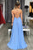 2022 Chiffon Spaghetti Straps A Line Prom Dresses With Slit Open