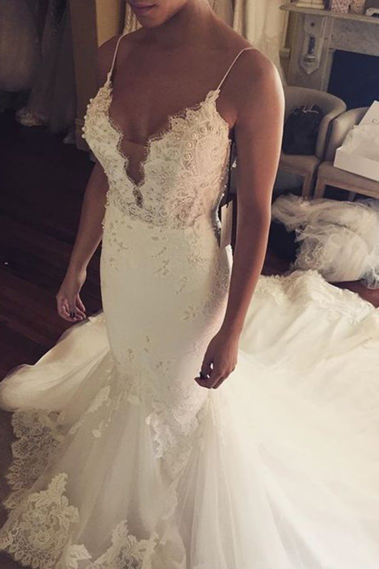 2022 Wedding Dresses Mermaid Spaghetti Straps With Applique