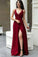 Charming A Line V Neck Burgundy Satin Prom Dresses, Simple Evening Dresses STC15505