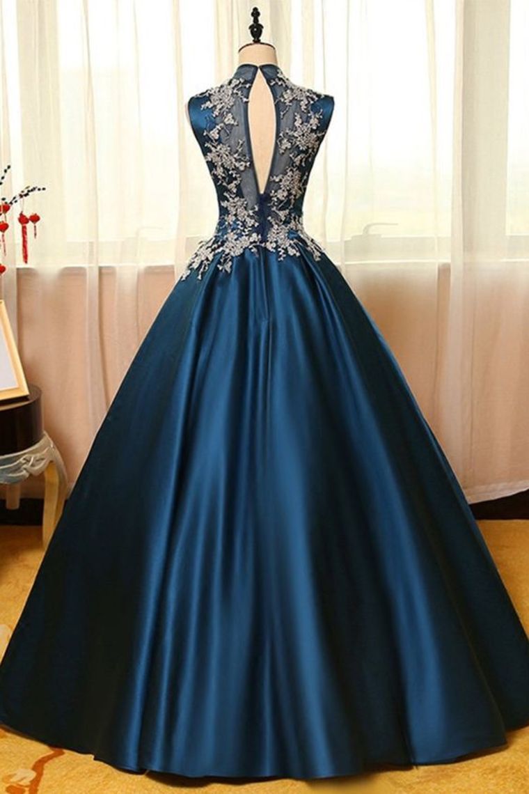 2022 Sexy Open Back High Neck Prom Dresses A Line Satin