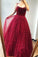 A-Line Burgundy Tulle Beaded Spaghetti Straps Scoop Long Prom STC20390