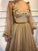 Elegant 3D Flowers Long Sleeve Prom Dresses Golden Rhinestone Evening Dresses STC15143