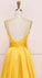 Simple A Line Spaghetti Straps V Neck Satin Backless Prom Dresses, Party STC15671