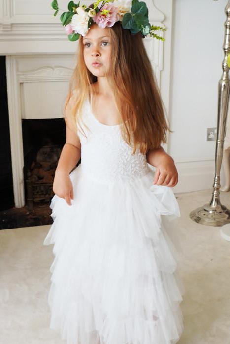 A Line Round Neck Tulle White Straps Flower Girl Dresses with Lace, Baby Dresses STC15021