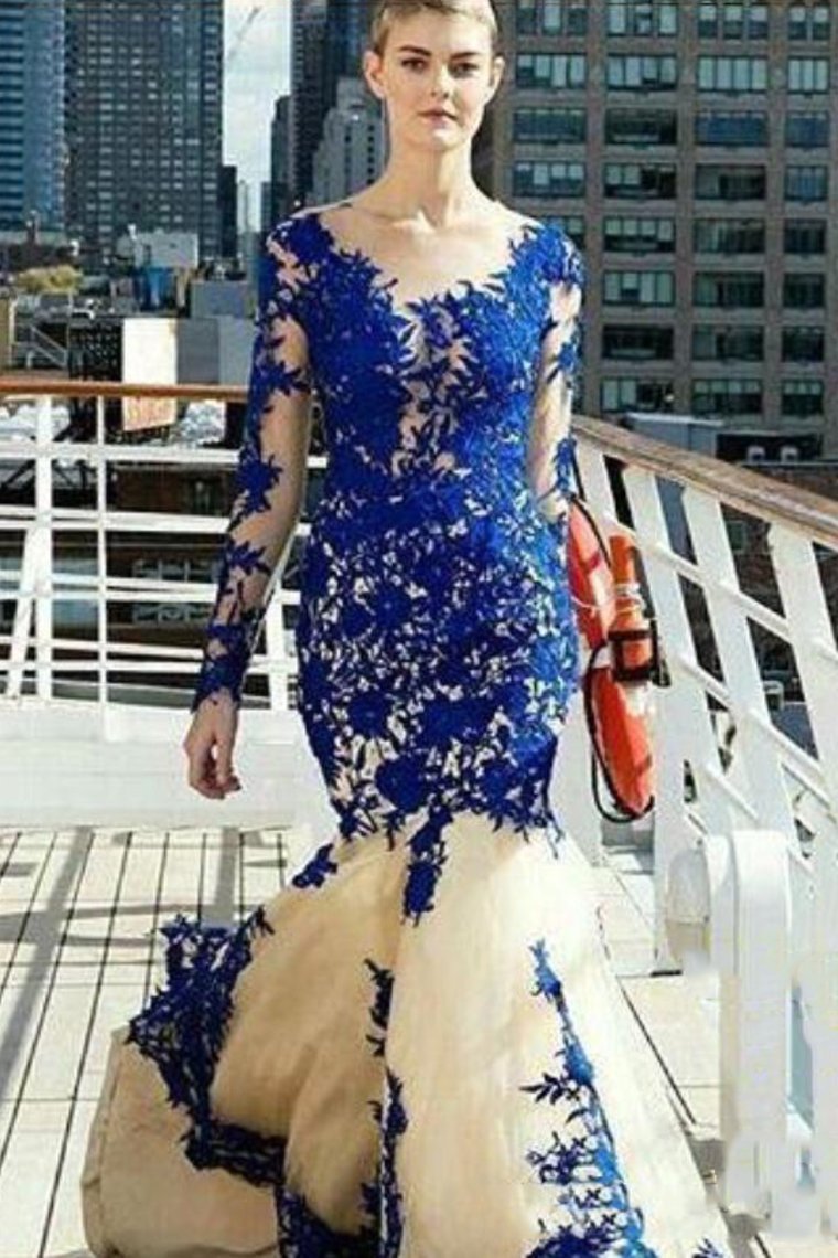 2022 Prom Dresses Mermaid Scoop Long Sleeves Tulle With