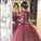 Cheap Burgundy 2022 Lace Three Quarter Sleeve Ball Gown Elegant Long Prom Dresses