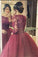 Cheap Burgundy 2022 Lace Three Quarter Sleeve Ball Gown Elegant Long Prom Dresses