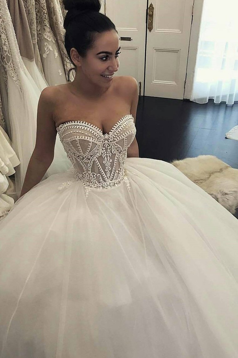 2022 Sweetheart Wedding Dresses A Line Tulle With Applique