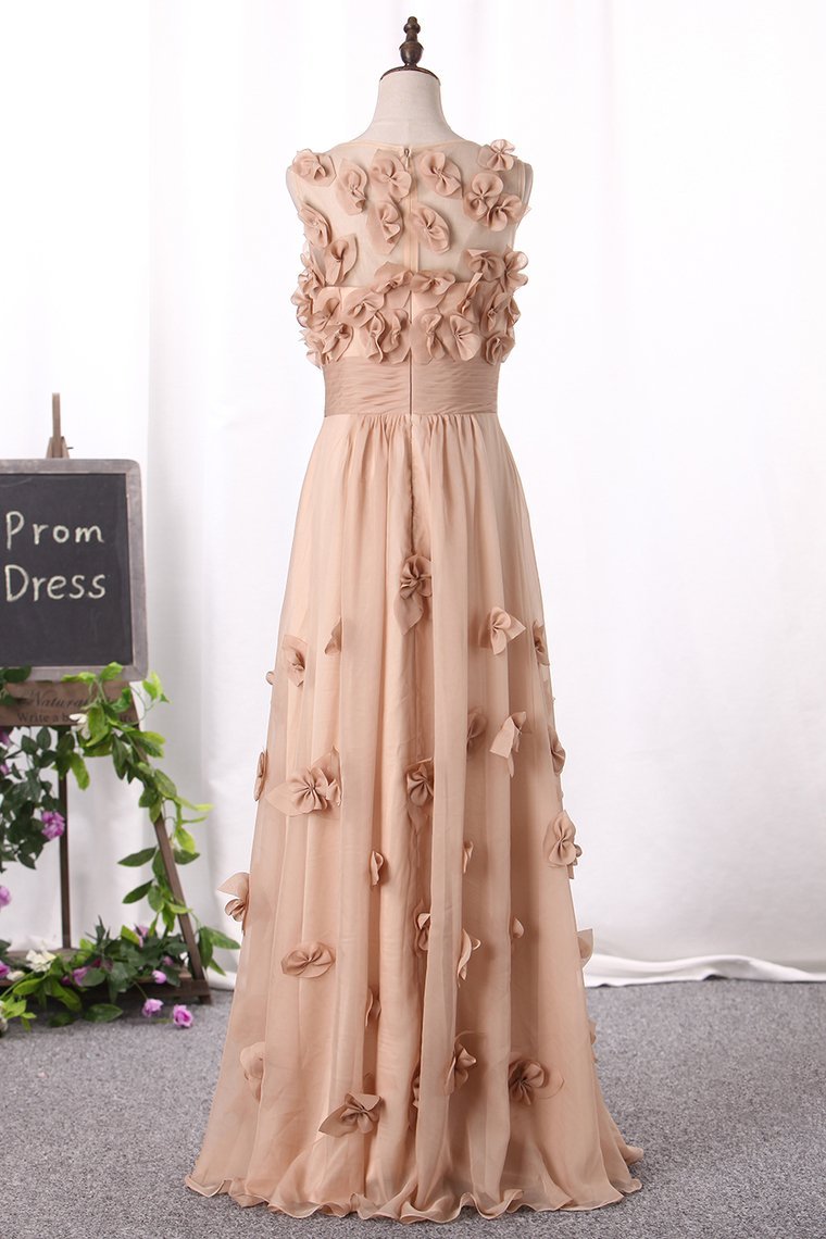 2022 Prom Dresses Scoop A Line With Handmade Flower And Ruffles Floor