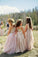 A line Blush Pink Flower Girl Dresses with Sash Gold Top Dresses for Kids STC15545