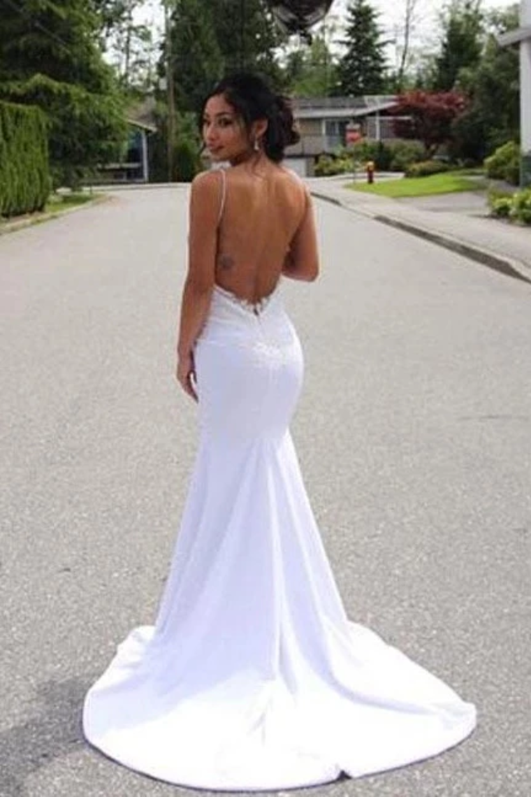 Spaghetti Straps Mermaid Wedding Dress With Appliques Sexy Backless Bridal STCPGZT9APS