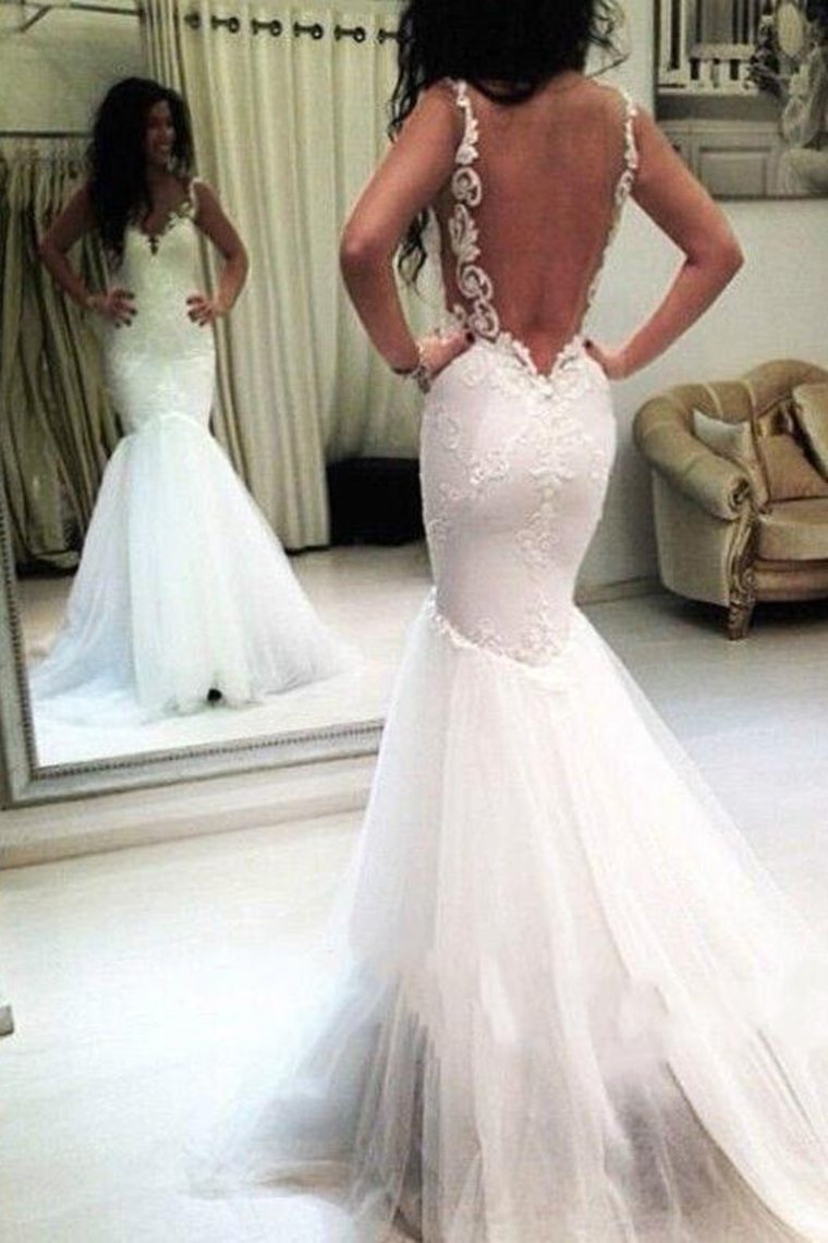 2022 New Arrival V Neck Wedding Dresses Mermaid Tulle With