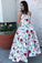 Ball Gown Strapless White Floral Print Prom Dresses with Pockets Dance Dresses