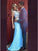 Mermaid Round Neck Sky Blue Satin Prom Dress with Lace Evening Dresses