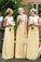 Elegant A-Line Princess Yellow High Neck Sleeveless Chiffon Prom Bridesmaid Dresses