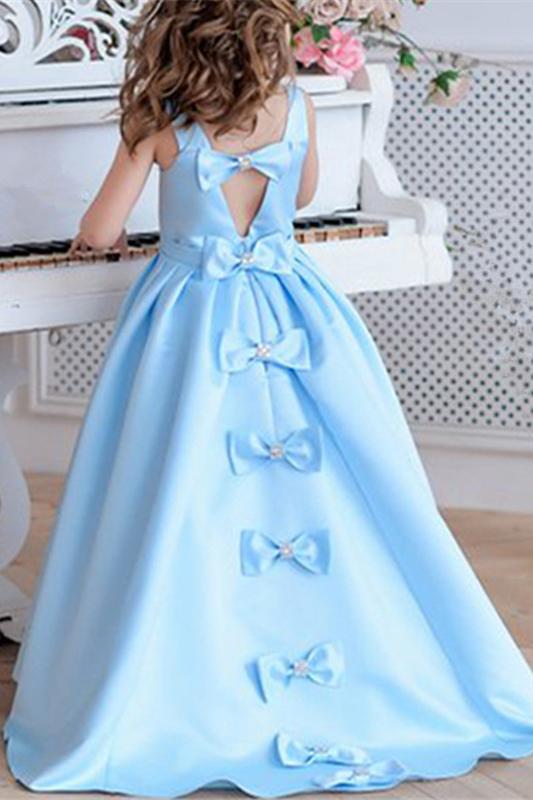 Princess A Line Sky Blue Satin Flower Girl Dresses with Bowknot, Baby Dresses STC15586