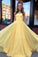 A Line Spaghetti Straps Daffodil Tulle Long Party Dresses Lace up Formal STC15611