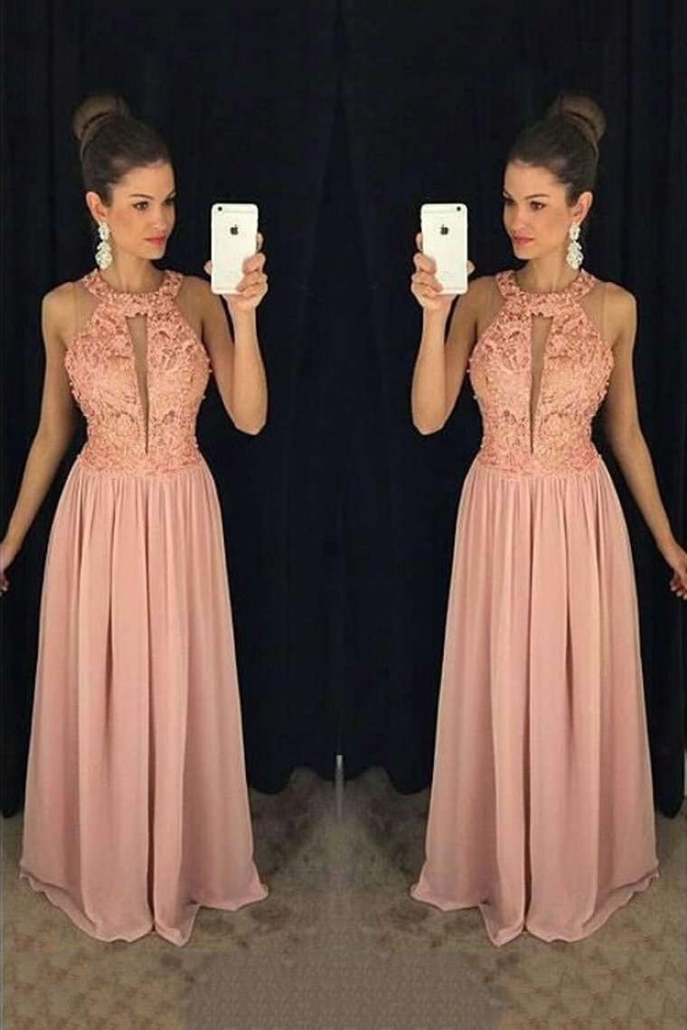 2022 Scoop Chiffon Prom Dresses A Line With Applique