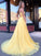 A Line Spaghetti Straps Daffodil Tulle Long Party Dresses Lace up Formal STC15611