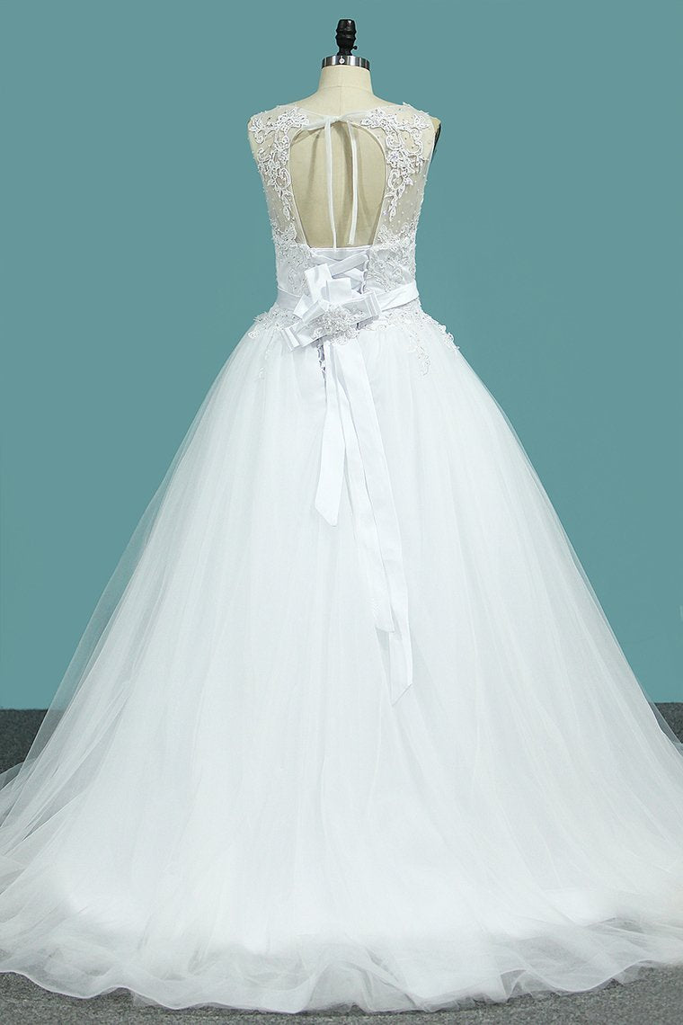 2022 Wedding Dress A-Line Scoop Tulle With Applique And Sash Court