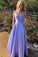A Line Lavender V Neck Long Prom Dresses with Pockets, Satin Backless Evening Dresses STC15003
