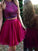 Hot Sale Two Piece Short Grape Chiffon Homecoming Dress with Beading