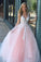 Charming Ball Gown V Neck Tulle Lace Appliques Prom Dresses, Evening STC20397