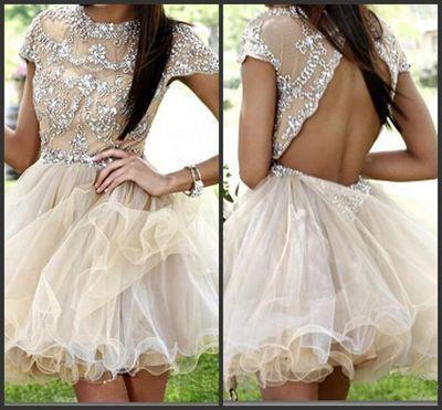 Homecoming dress Short Charming Prom Dress Cap Sleeves Backless Prom Dress