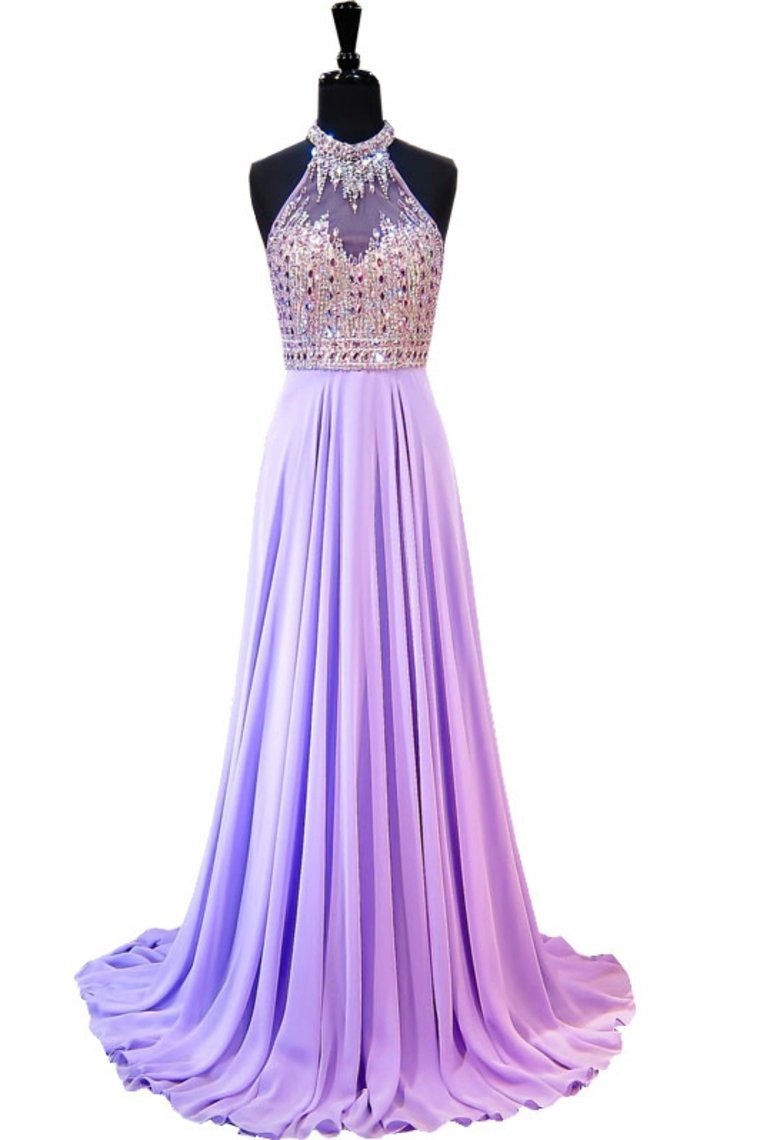 2022 Sexy Open Back Halter Prom Dresses With Beading Chiffon