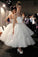 A Line Strapless Sweetheart Organza Tea Length Wedding Dresses, Prom Dresses STC15496