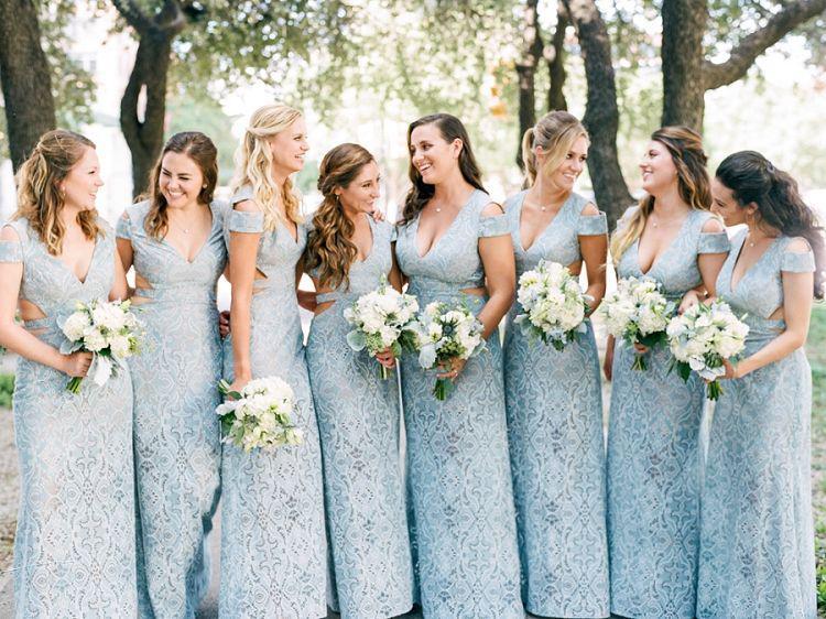 Mermaid Lace Baby Blue V Neck Bridesmaid Dresses for Wedding STC15653