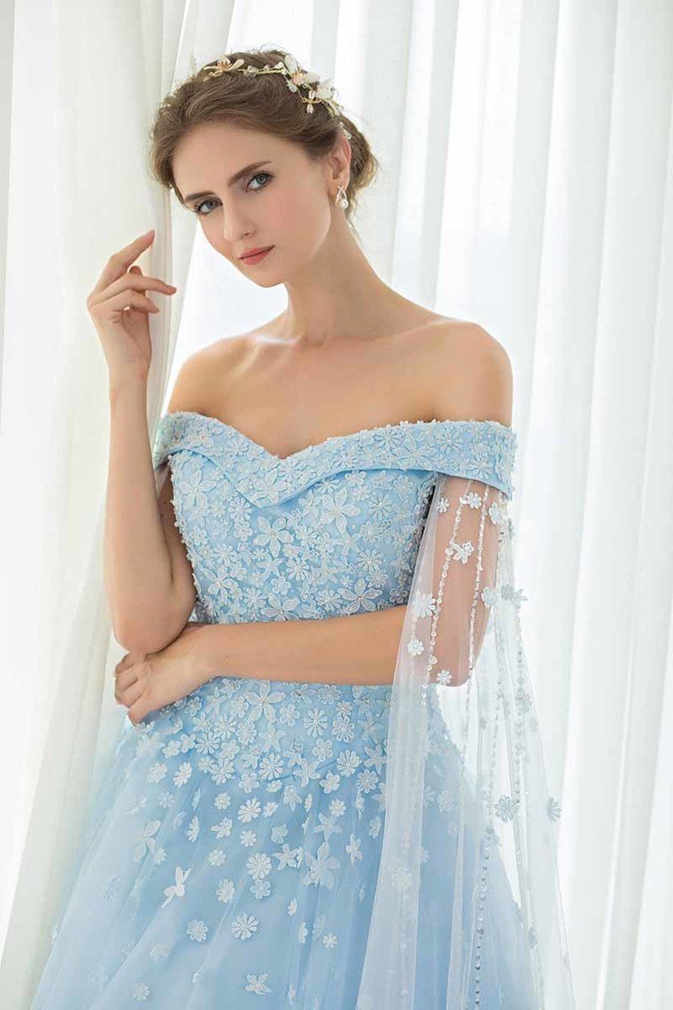 2022 Off The Shoulder Prom Dresses Tulle With Handmade Flowers A