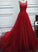 Luxurious A-Line Round Neck Red Long Prom Dress with