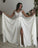 Formal Long Ivory Lace Chiffon Side Slit Cap Sleeve Cheap Beach Wedding Dresses