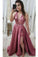 Elegant Appliques Satin Prom Dress Sleeveless Deep V Neck Long Formal Dress