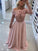 A-Line/Princess Bateau Long Sleeves Floor-Length Lace Chiffon Dresses TPP0003238