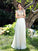 A-Line/Princess Sheer Neck Rhinestone Short Sleeves Long Chiffon Dresses TPP0003414