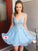 A-Line/Princess Tulle Applique V-neck Sleeveless Short/Mini Homecoming Dresses TPP0003941