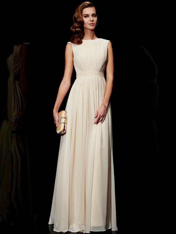 A-Line/Princess Jewel Sleeveless Beading Long Chiffon Dresses TPP0002911