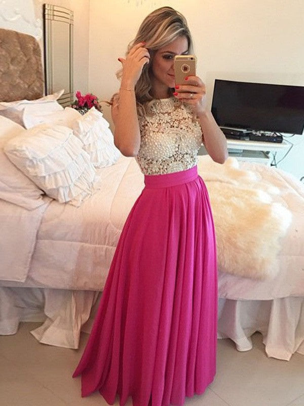A-Line/Princess Scoop Sleeveless Lace Floor-Length Chiffon Dresses TPP0002828