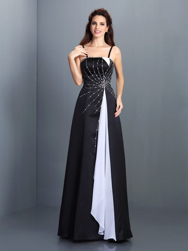 A-Line/Princess Spaghetti Straps Sleeveless Long Chiffon Dresses TPP0003038