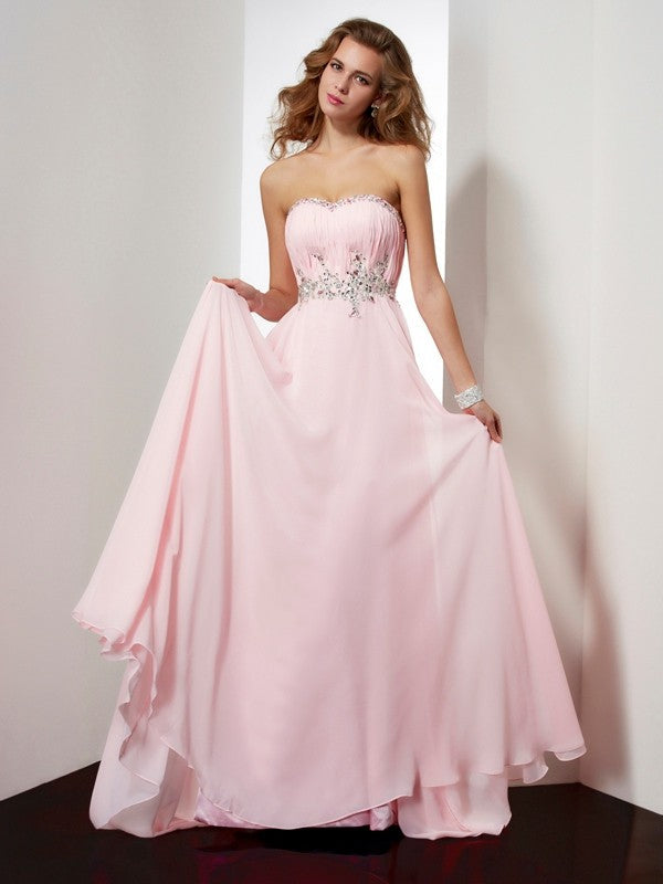 A-Line/Princess Sweetheart Sleeveless Beading Applique Long Chiffon Dresses TPP0002936