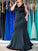 Trumpet/Mermaid V-neck Sleeveless Lace Sweep/Brush Train Elastic Woven Satin Plus Size Dresses TPP0004019