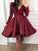 A-Line/Princess Ruffles Long Sleeves V-neck Satin Short/Mini Homecoming Dresses TPP0003652
