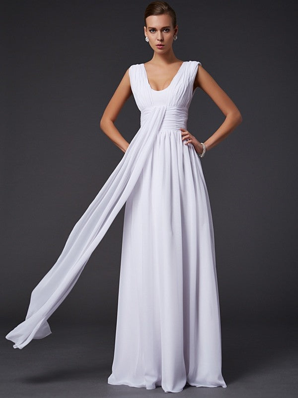 A-Line/Princess Jewel Sleeveless Pleats Long Chiffon Dresses TPP0003475