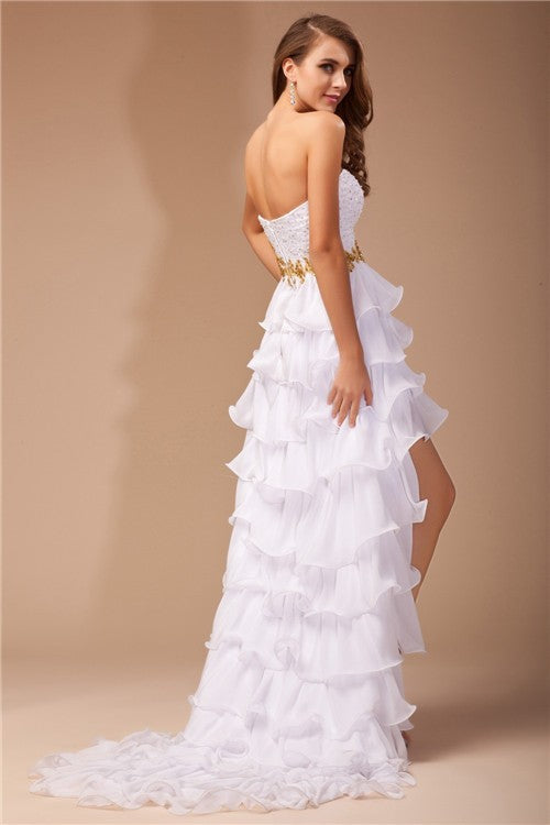 A-Line/Princess Sweetheart Sleeveless High Low Beading Chiffon Dresses TPP0003571