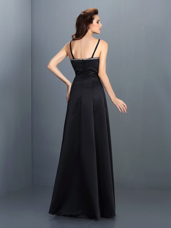 A-Line/Princess Spaghetti Straps Sleeveless Long Chiffon Dresses TPP0003038