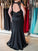 Trumpet/Mermaid V-neck Sleeveless Lace Sweep/Brush Train Elastic Woven Satin Plus Size Dresses TPP0004019
