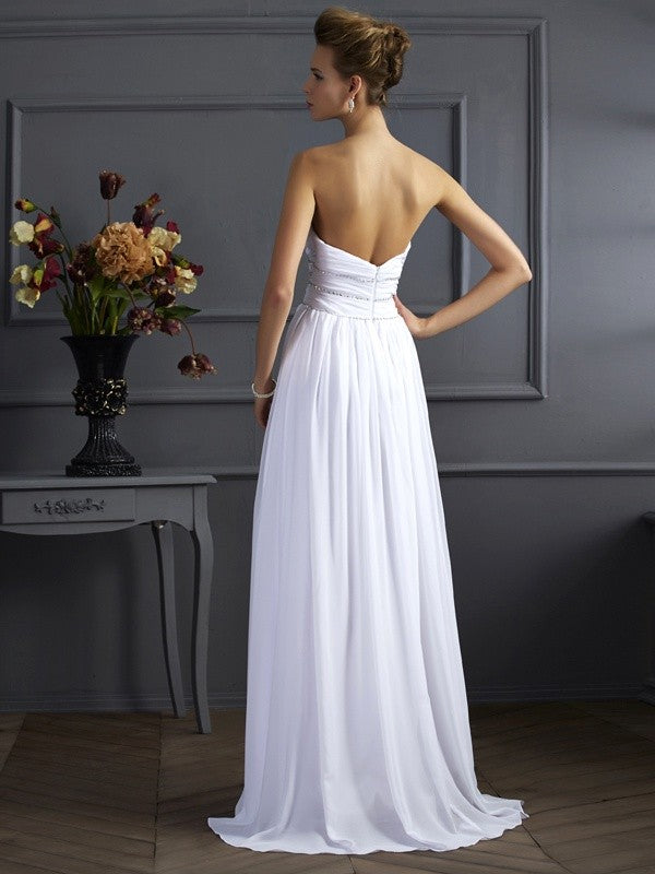 A-Line/Princess Sweetheart Sleeveless Beading Long Applique Chiffon Dresses TPP0003559